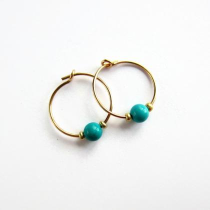 Turquoise Gemstone Beaded Hoop Earrings - 14 Carat..